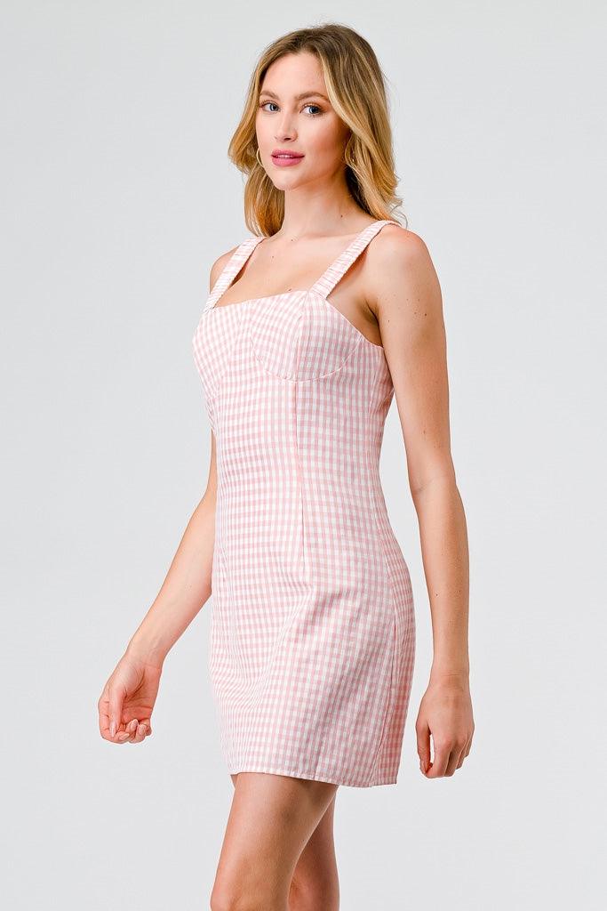 Pink Gingham Plaid Strappy Mini Dress /3-2-1