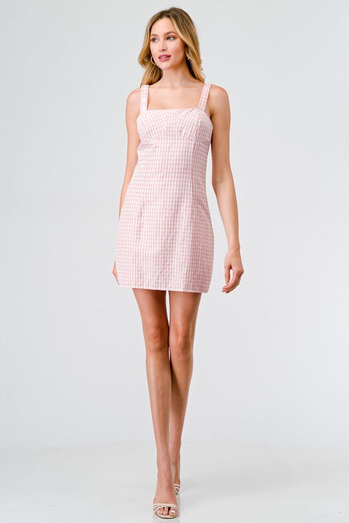 Pink Gingham Plaid Strappy Mini Dress /3-2-1