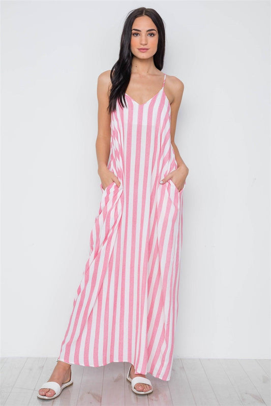 Pink White Stripe Cami Maxi Dress