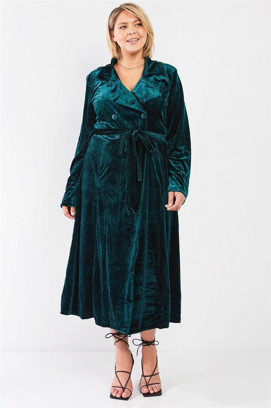 Hunter Green Velvet Long Sleeve Maxi Smoking Jacket /1-1-1-1-1