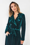 Hunter Green Velvet Long Sleeve Maxi Smoking Jacket /2-2-1