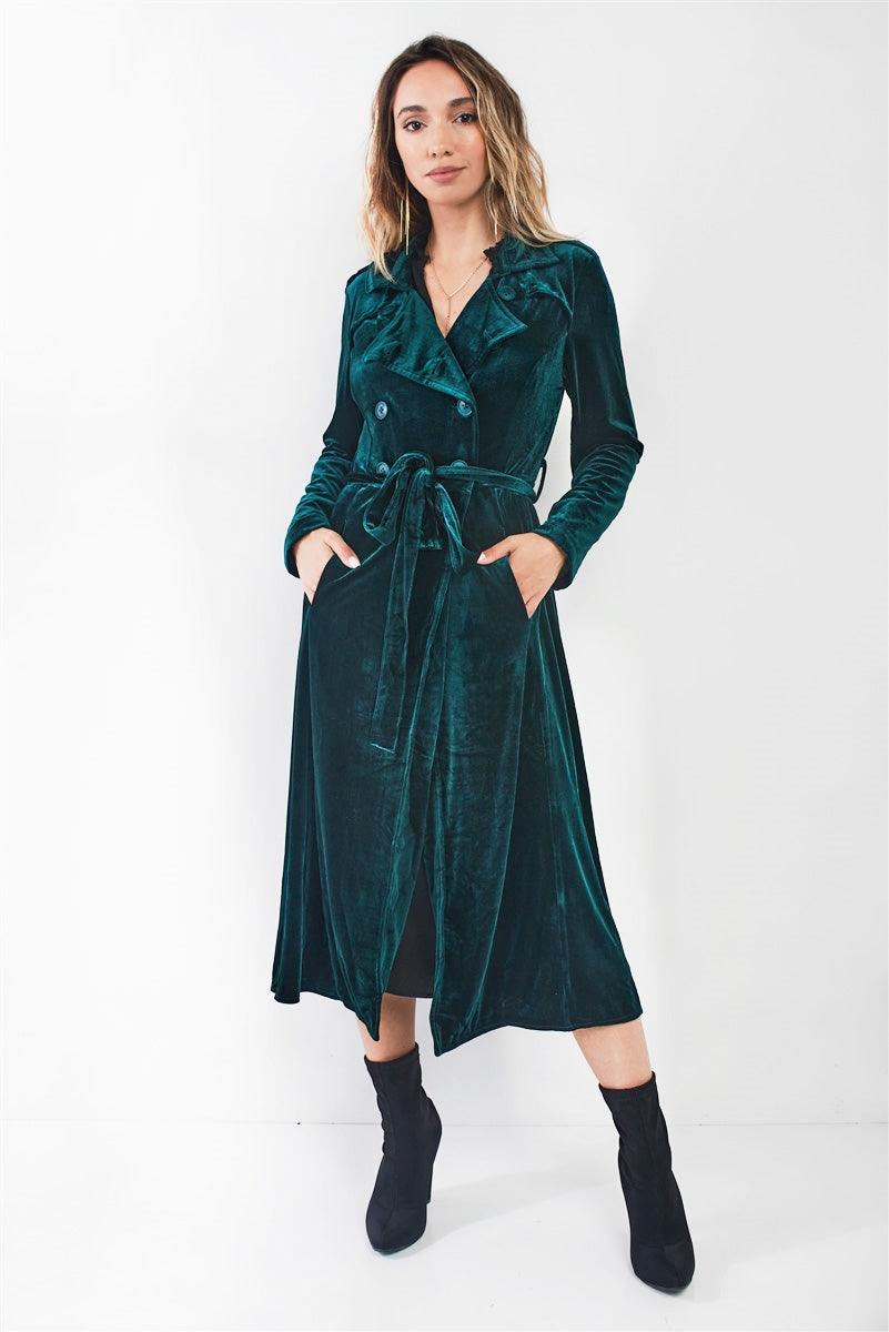 Hunter Green Velvet Long Sleeve Maxi Smoking Jacket /2-2-1