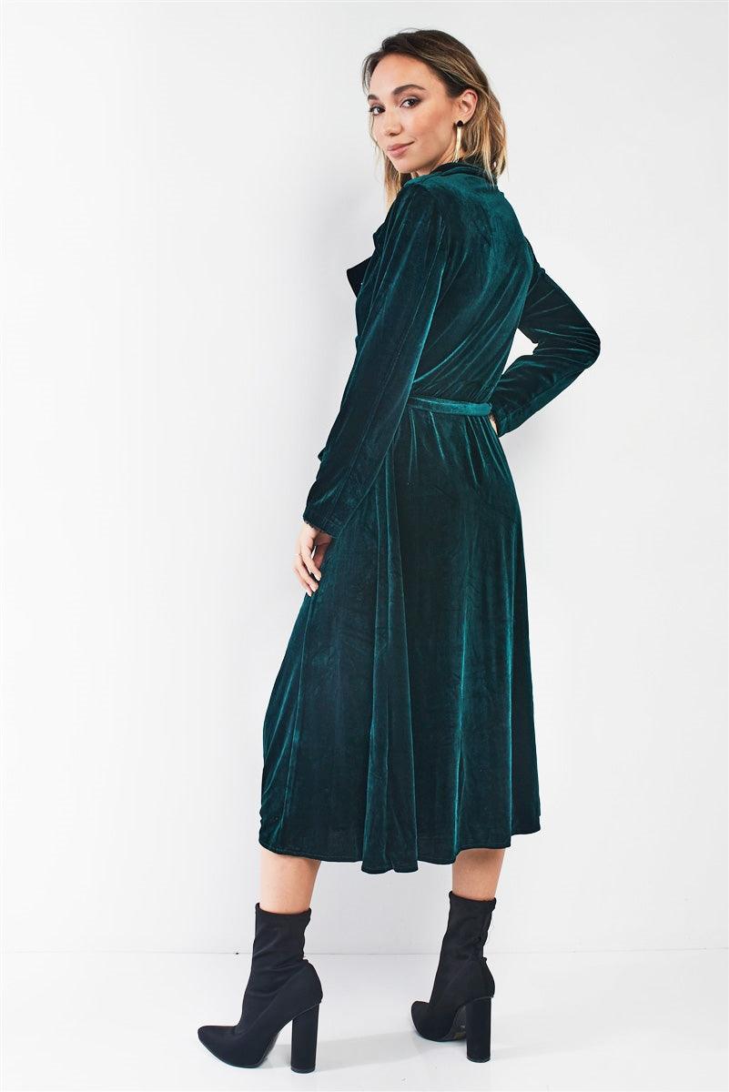 Hunter Green Velvet Long Sleeve Maxi Smoking Jacket /2-2-1