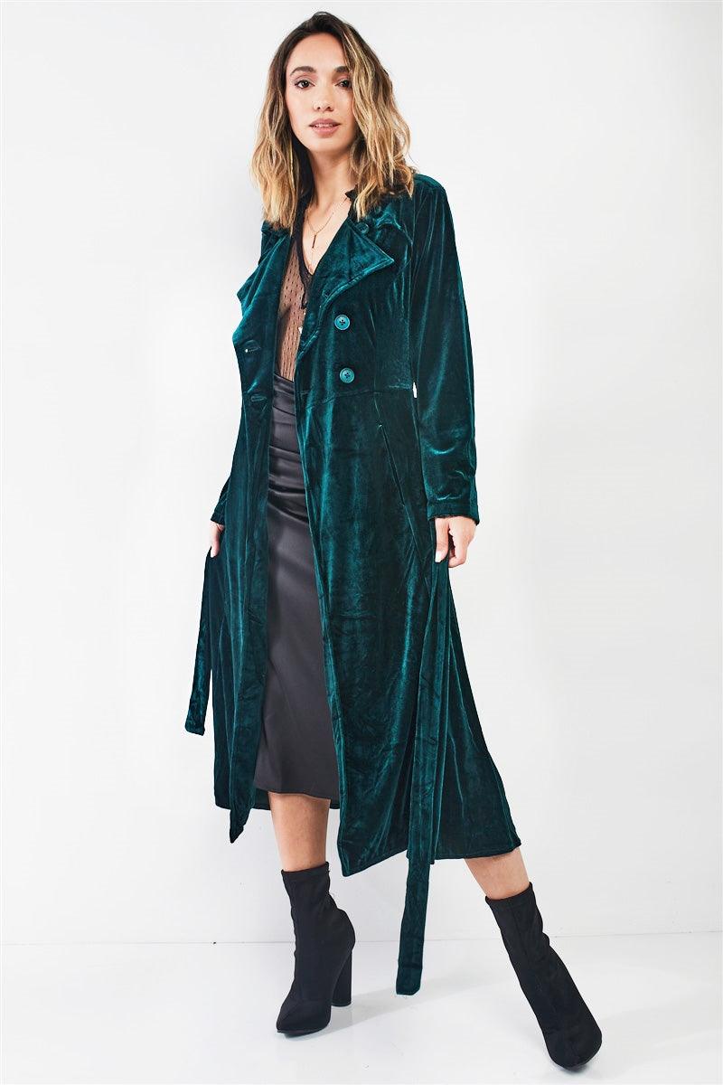 Hunter Green Velvet Long Sleeve Maxi Smoking Jacket /2-2-1