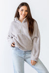 Grey Mock Neck Zip-Up One Pocket Front Long Sleeve Soft-To-Touch Teddy Jacket /3-2-1