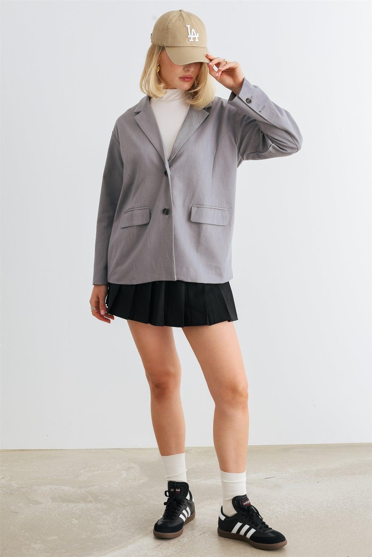 Heather Grey Button-Up Collared Neck Long Sleeve Blazer /1-2-2-1