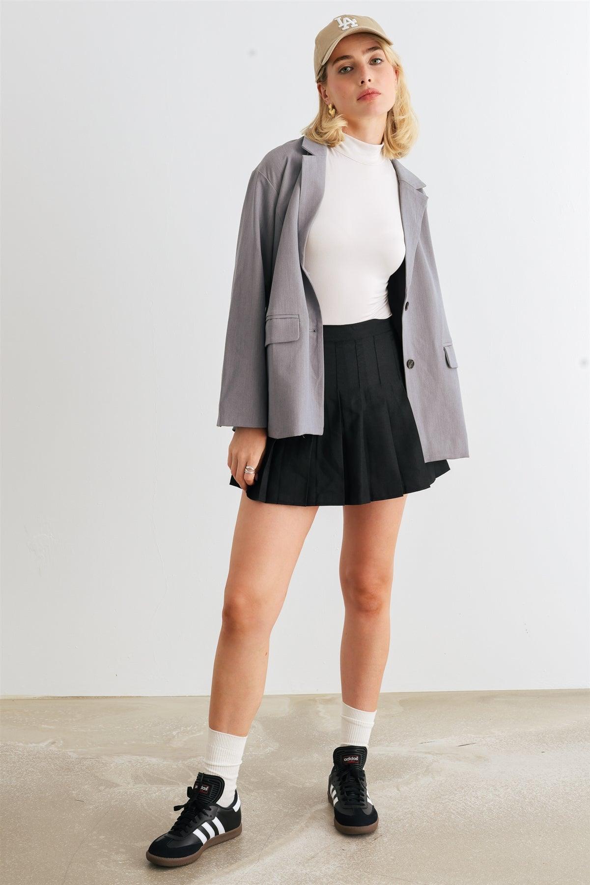 Heather Grey Button-Up Collared Neck Long Sleeve Blazer /1-2-2-1