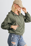 Dusty Green Zip-Up Long Sleeve Drawstring Hem Hooded Pullover /1-2-2-1