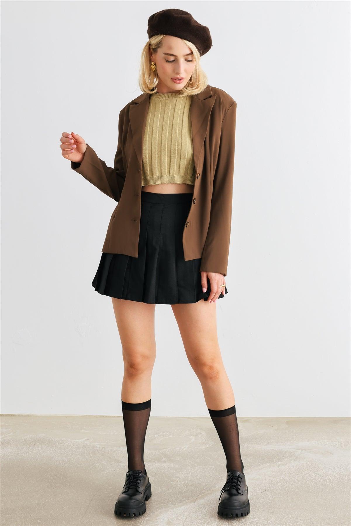 Brown Button-Up Long Sleeve Belted Blazer /1-2-1-1