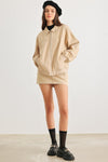 Khaki Cotton Zip-Up Jacket & Mid Rise Mini Skirt Set /1-2-2-1