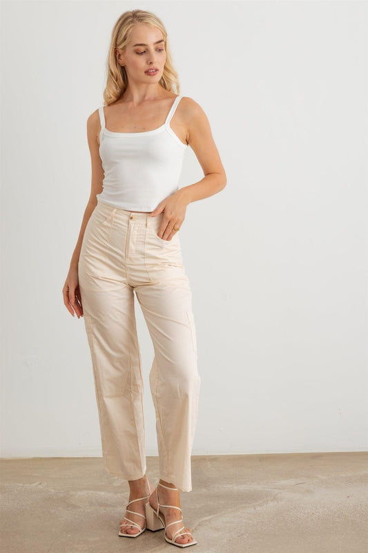 Cream High Waist Six Pocket Wide Leg Cargo Pants /2-2-1