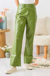 Green Faux Leather Four Pocket Wide Leg High Waist Pants /1-2-2-1