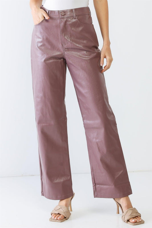 Lavender Faux Leather Four Pocket Wide Leg High Waist Pants /1-2-2-1