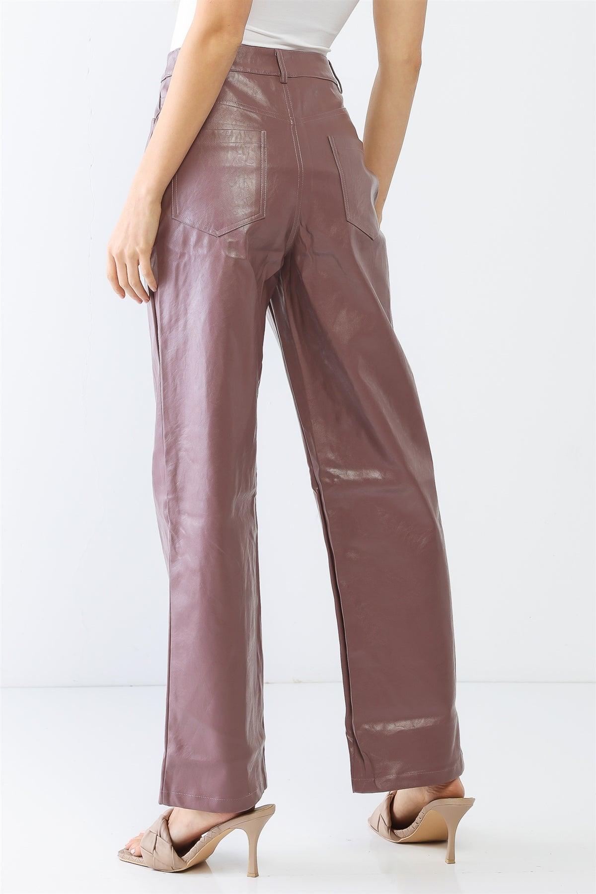 Lavender Faux Leather Four Pocket Wide Leg High Waist Pants /1-2-2-1