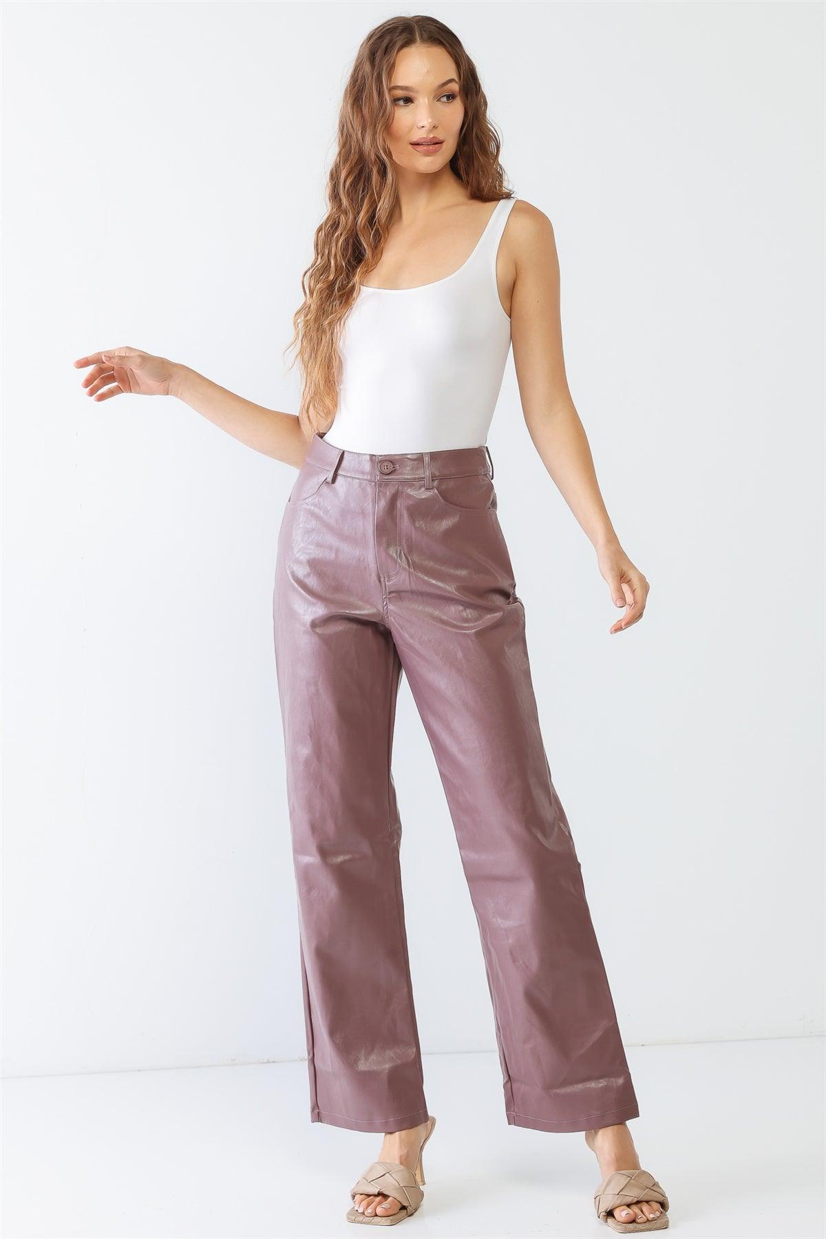 Lavender Faux Leather Four Pocket Wide Leg High Waist Pants /1-2-2-1