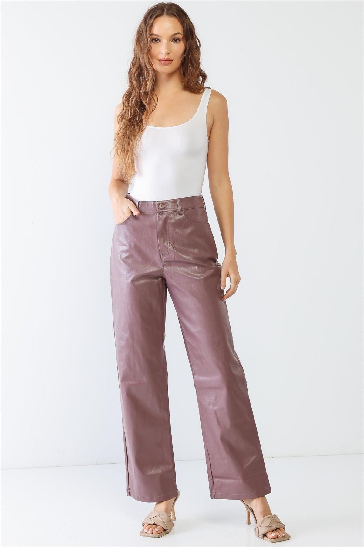 Lavender Faux Leather Four Pocket Wide Leg High Waist Pants /1-2-2-1