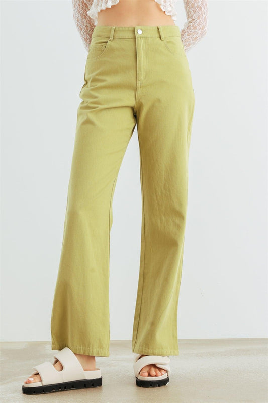 Light Green Denim Cotton High Waist Pants /1-2-2-1