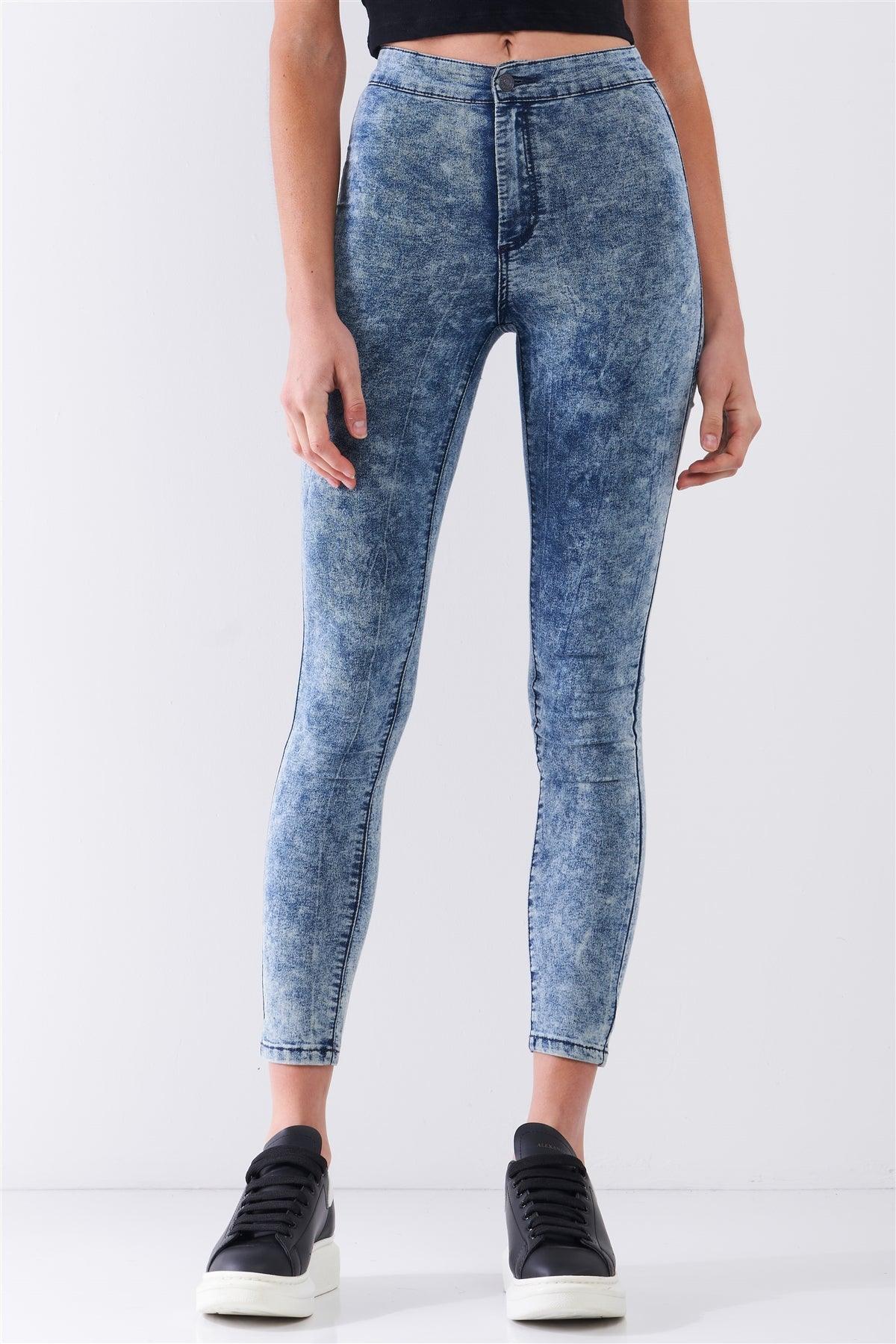 Blue Acid Wash Denim Effect High-Waist Skinny Legging Pants /3-2-1