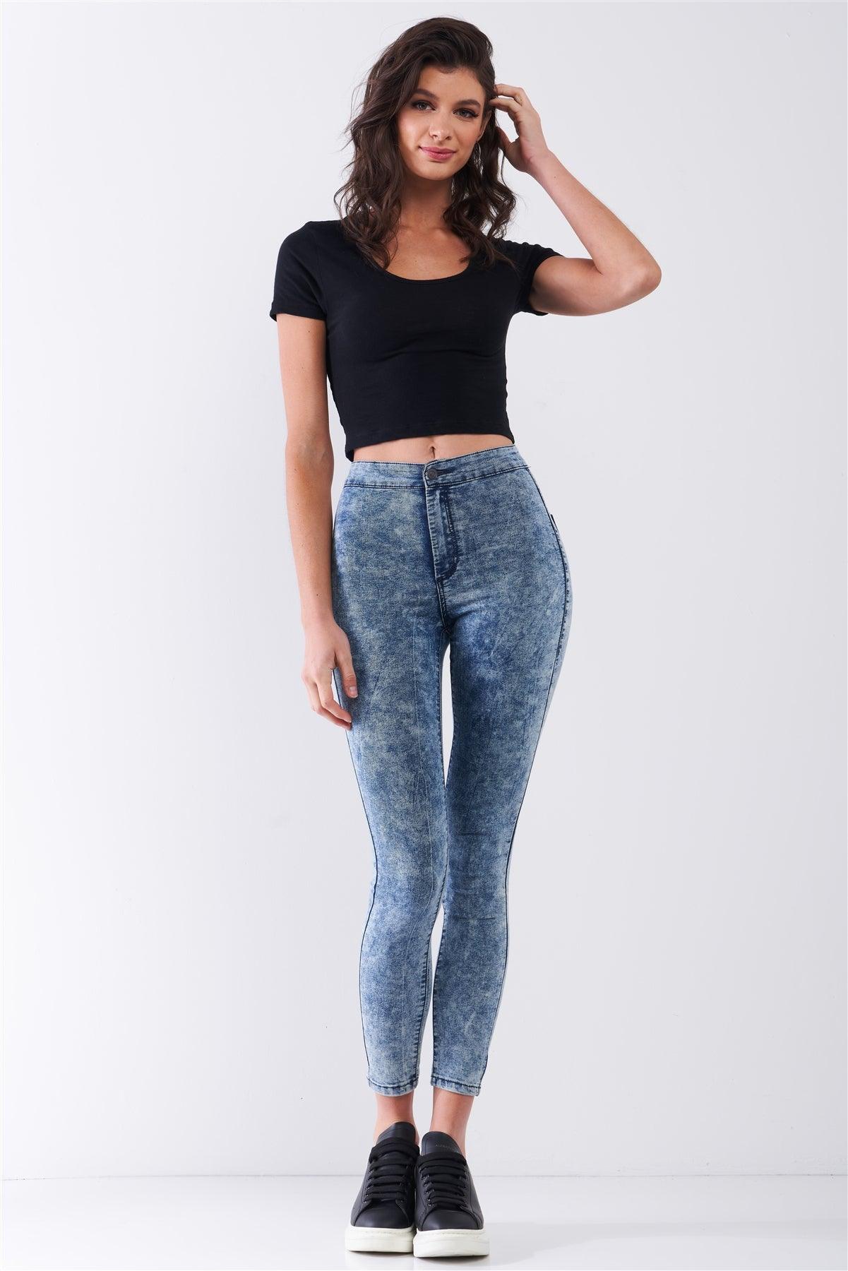 Blue Acid Wash Denim Effect High-Waist Skinny Legging Pants /3-2-1