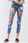 Medium Blue Ripped Destroyed Low-Mid Rise Denim Jeans  /3-2-1