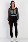 Black Contrast Fishnet Zip-Up Top & Pants Set /2-2-2