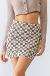 Cream & Brown Plaid & Heart Print High Waist Mini Skirt /1-2-2-1