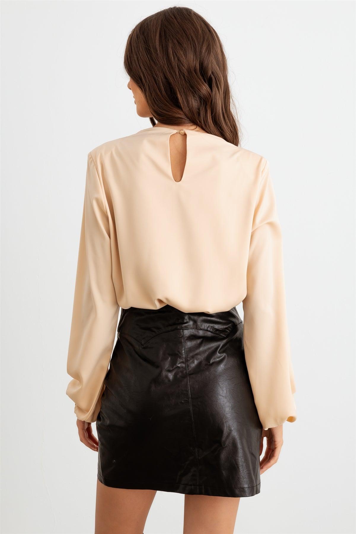 Cream Crew Neck Long Sleeve Cut-Out Back Bodysuit /1-2-2-1