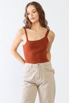 Rust Viscose Blend Sleeveless Asymmetrical Neck Bodysuit /3-2-1