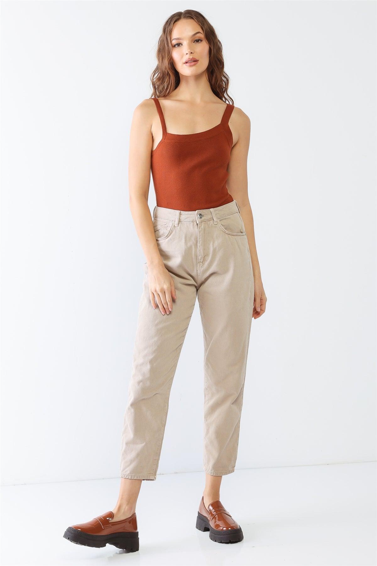 Rust Viscose Blend Sleeveless Asymmetrical Neck Bodysuit /3-2-1