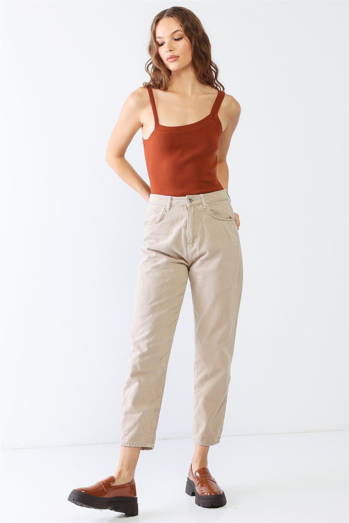 Rust Viscose Blend Sleeveless Asymmetrical Neck Bodysuit /3-2-1