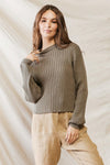 Olive Knit Ribbed Crew Neck Long Sleeve Sweater /1-2-2-1