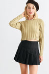 Light Olive Ribbed Long Sleeve Open Tie Back Crop Top /1-2-2-1