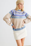 Oatmeal & Blue Tribal Knit Long Sleeve Sweater /2-1-1