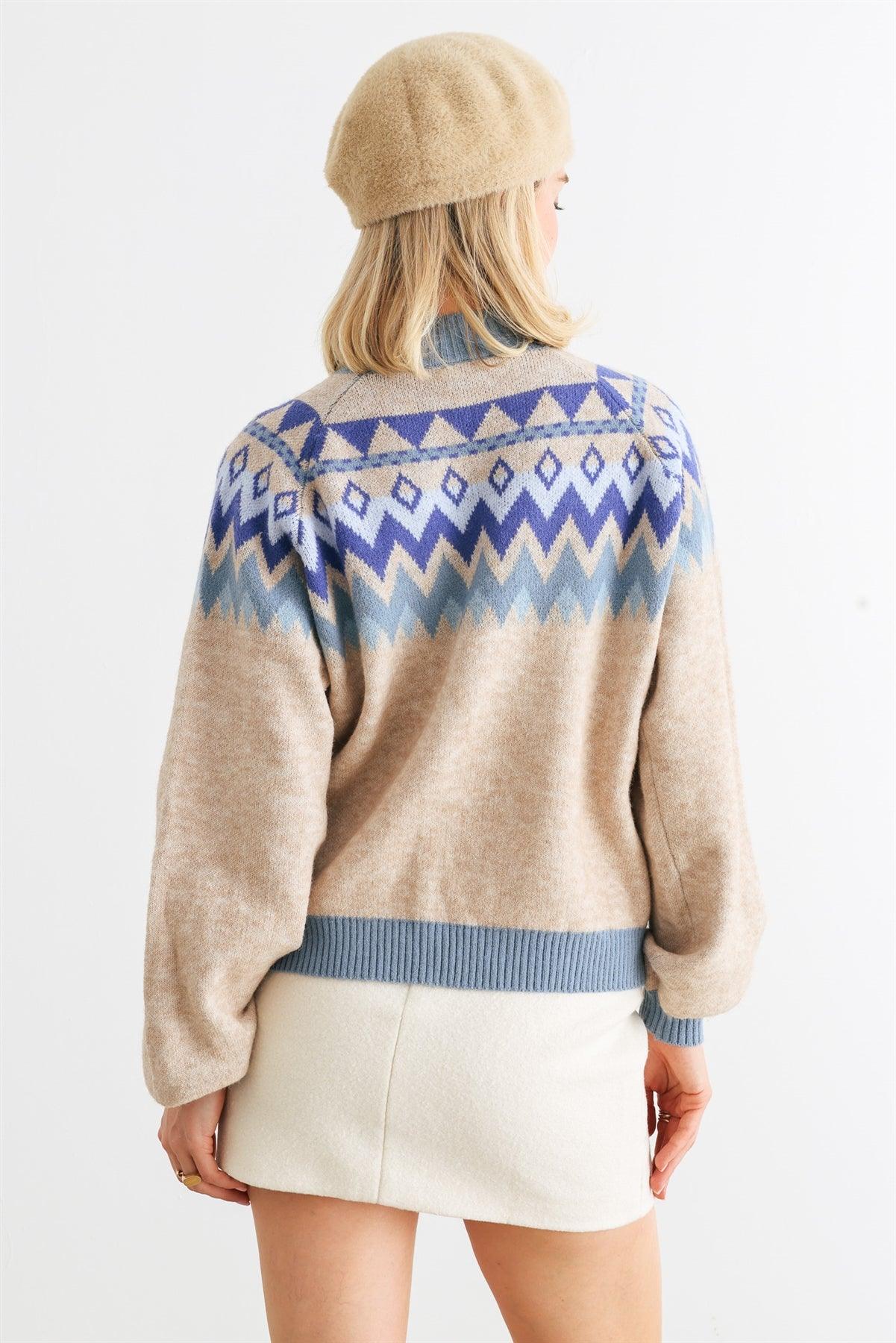 Oatmeal & Blue Tribal Knit Long Sleeve Sweater /2-1-1