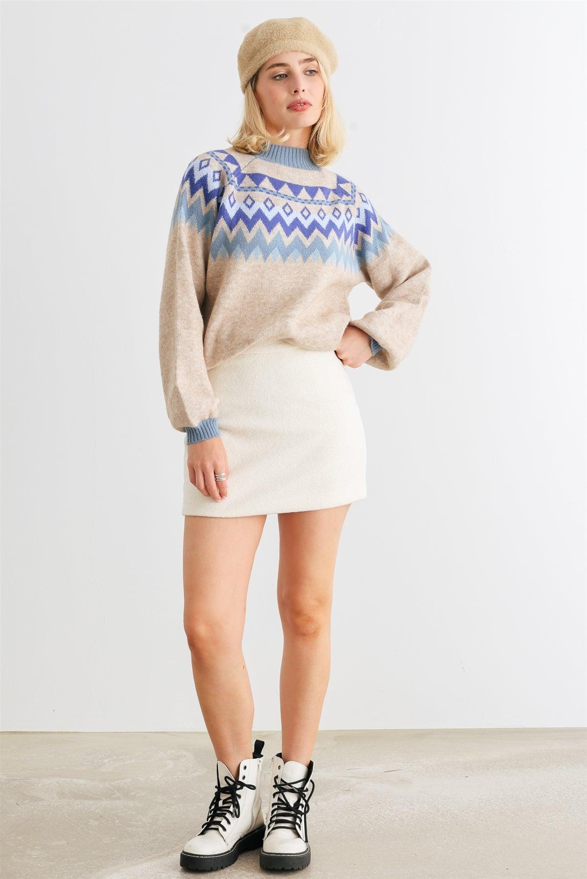 Oatmeal & Blue Tribal Knit Long Sleeve Sweater /2-1-1