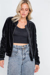 Black Velvet Long Sleeve Bomber Jacket /2-2-2