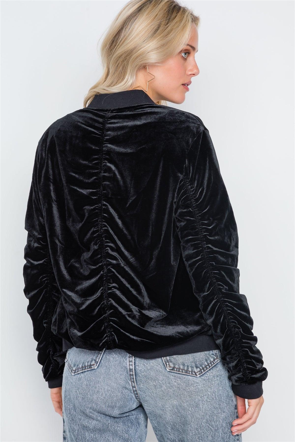 Black Velvet Long Sleeve Bomber Jacket /2-2-2