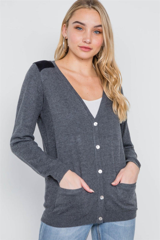 Charcoal Long Sleeve Knit Button Front Cardigan /2-2-2