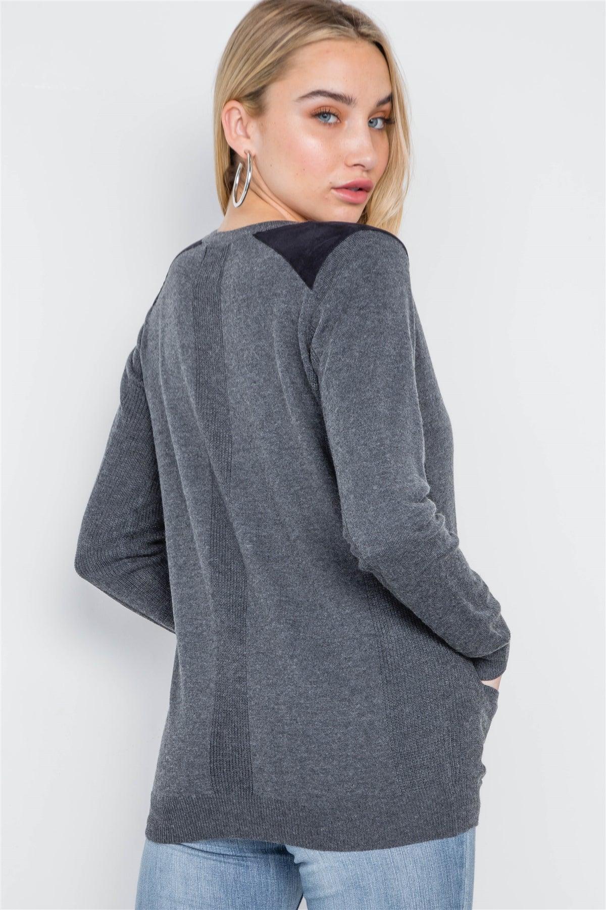 Charcoal Long Sleeve Knit Button Front Cardigan /2-2-2