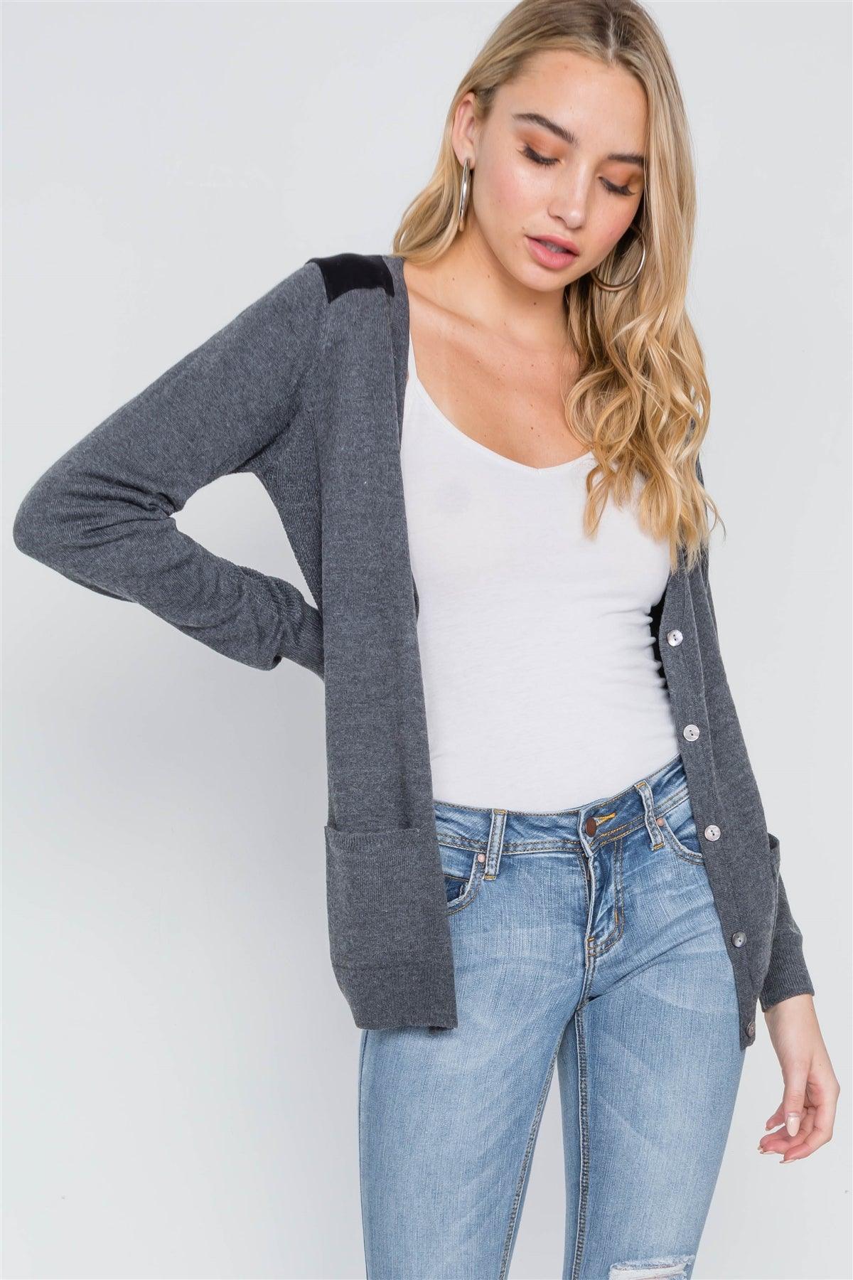 Charcoal Long Sleeve Knit Button Front Cardigan /2-2-2