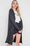 Black Heathered Long Sleeve Zip-Up Cardigan /2-2-2