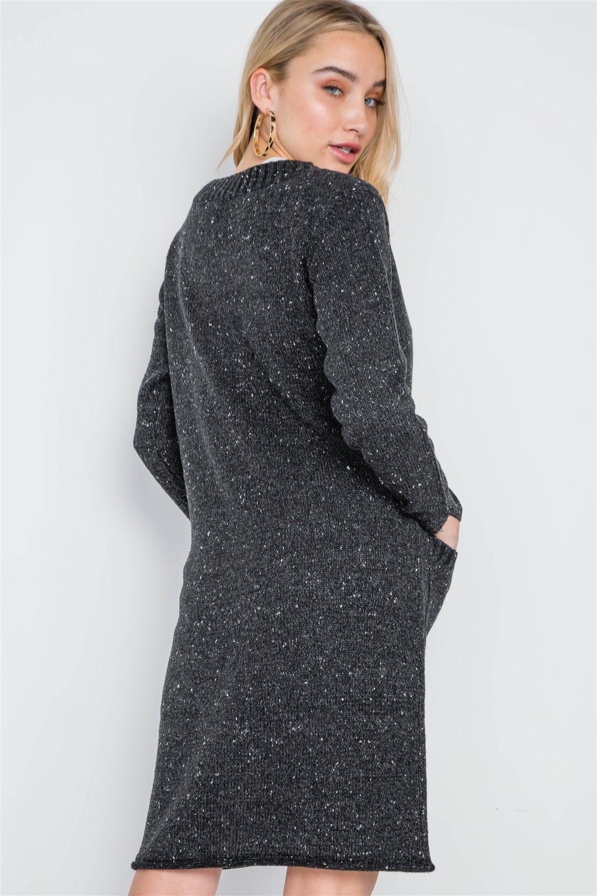 Black Heathered Long Sleeve Zip-Up Cardigan /2-2-2