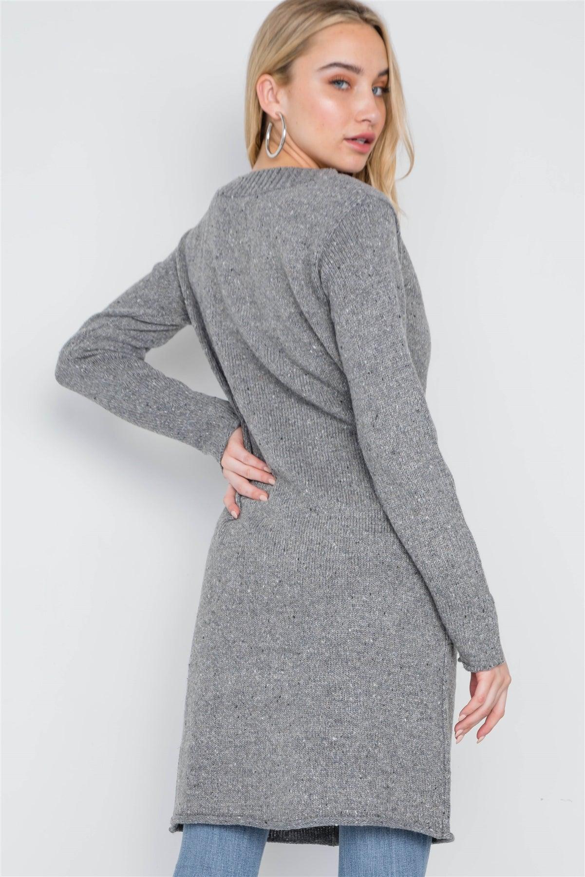 Grey Heathered Long Sleeve Zip-Up Cardigan /2-2-2