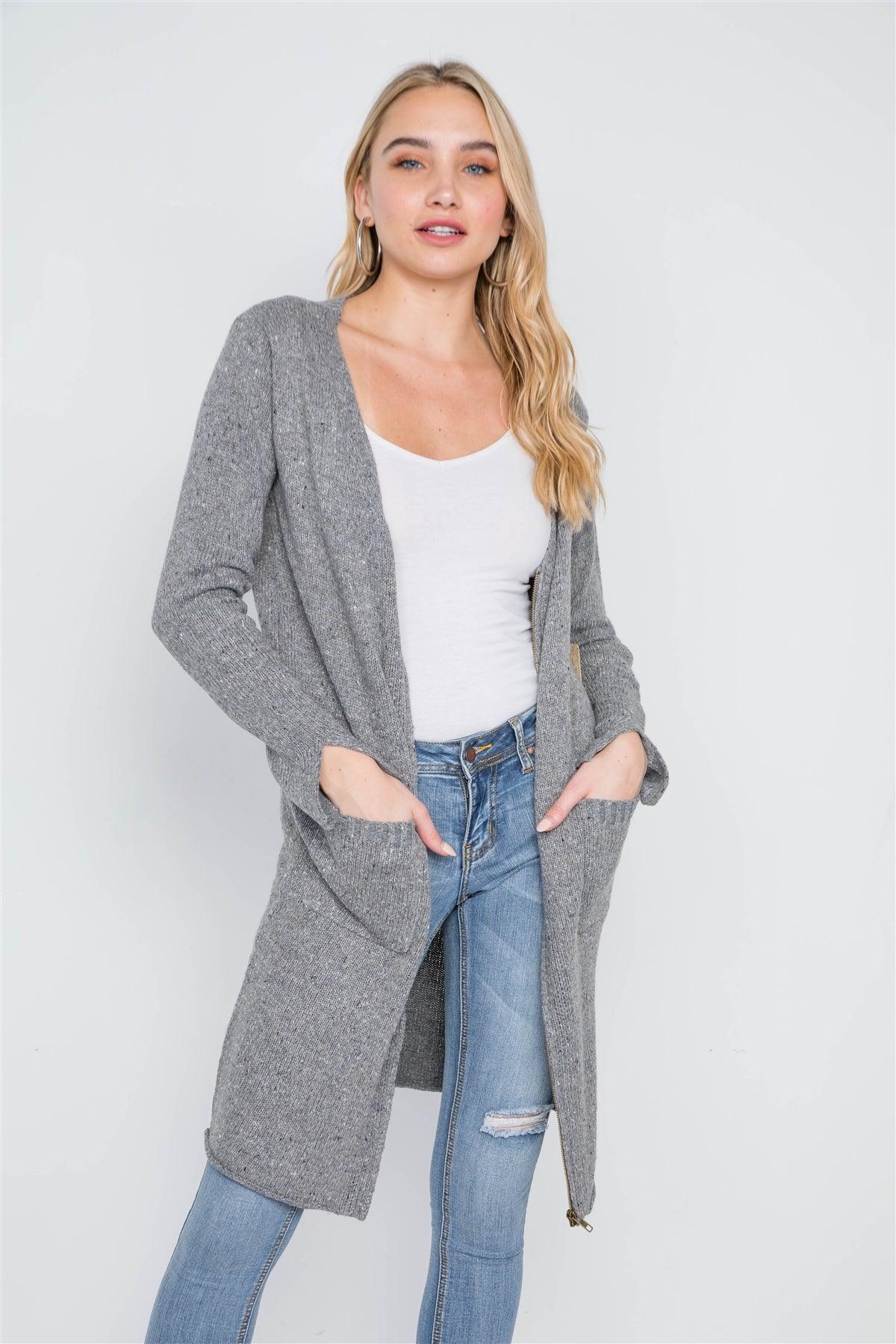 Grey Heathered Long Sleeve Zip-Up Cardigan /2-2-2