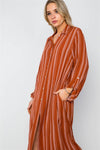 Rust Stripe Long Sleeve Button Down Shirt Dress / 2-2-2