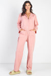 Pink Collar Neck Long Sleeve Jumpsuit /2-2-2