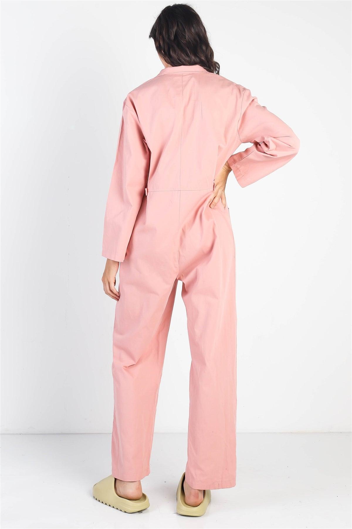 Pink Collar Neck Long Sleeve Jumpsuit /2-2-2