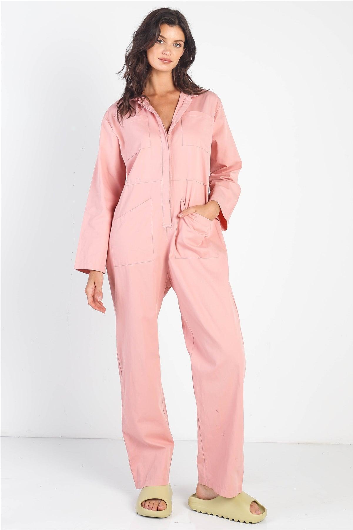 Pink Collar Neck Long Sleeve Jumpsuit /2-2-2