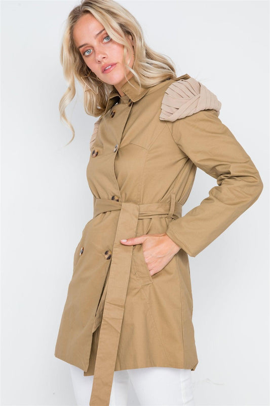 Khaki Double Breasted Long Sleeve Trench Coat /1-2-1