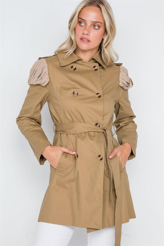 Khaki Double Breasted Long Sleeve Trench Coat /2-2-2